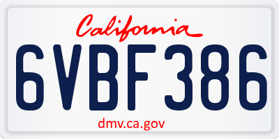 CA license plate 6VBF386