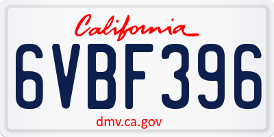 CA license plate 6VBF396