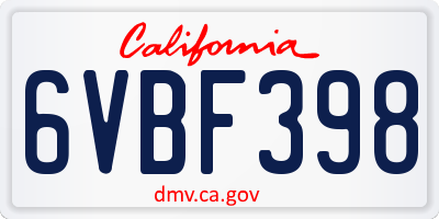 CA license plate 6VBF398