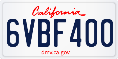 CA license plate 6VBF400