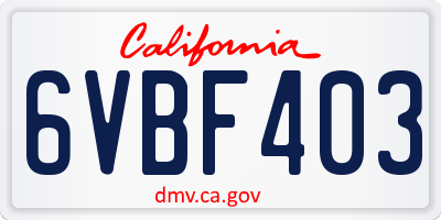 CA license plate 6VBF403