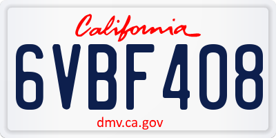 CA license plate 6VBF408