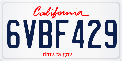 CA license plate 6VBF429