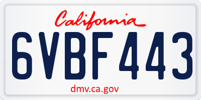 CA license plate 6VBF443