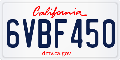CA license plate 6VBF450
