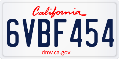 CA license plate 6VBF454