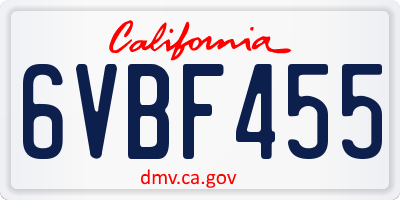 CA license plate 6VBF455