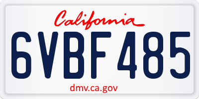 CA license plate 6VBF485