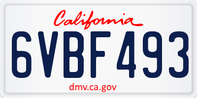 CA license plate 6VBF493