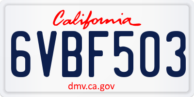 CA license plate 6VBF503