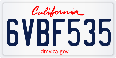 CA license plate 6VBF535