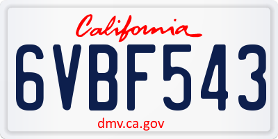 CA license plate 6VBF543