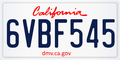 CA license plate 6VBF545