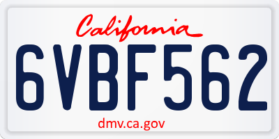 CA license plate 6VBF562
