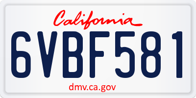 CA license plate 6VBF581