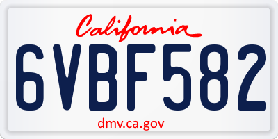 CA license plate 6VBF582