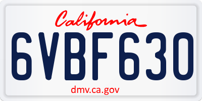 CA license plate 6VBF630