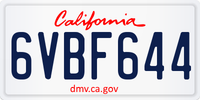 CA license plate 6VBF644