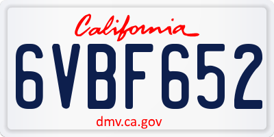 CA license plate 6VBF652