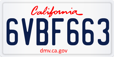 CA license plate 6VBF663