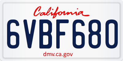 CA license plate 6VBF680