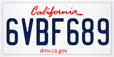 CA license plate 6VBF689