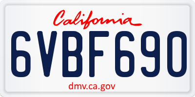 CA license plate 6VBF690