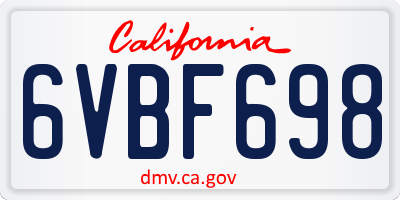 CA license plate 6VBF698