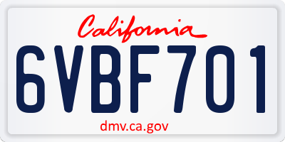 CA license plate 6VBF701