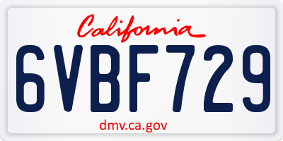CA license plate 6VBF729