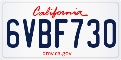CA license plate 6VBF730