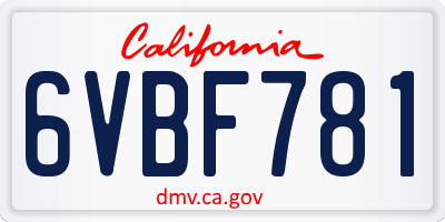 CA license plate 6VBF781