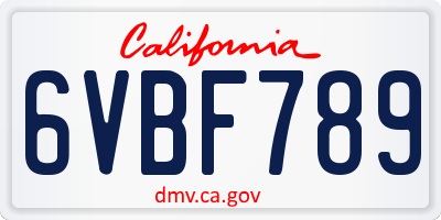 CA license plate 6VBF789