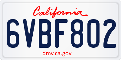 CA license plate 6VBF802