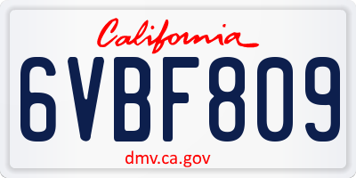 CA license plate 6VBF809