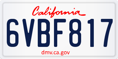 CA license plate 6VBF817