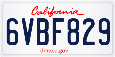 CA license plate 6VBF829