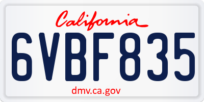 CA license plate 6VBF835