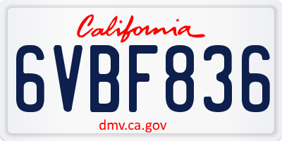 CA license plate 6VBF836