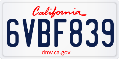 CA license plate 6VBF839