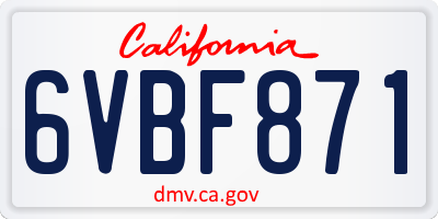 CA license plate 6VBF871