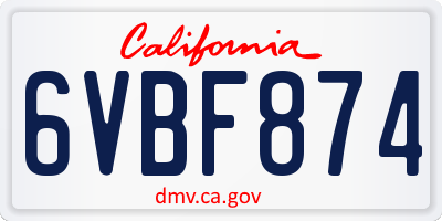 CA license plate 6VBF874