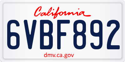 CA license plate 6VBF892