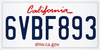 CA license plate 6VBF893