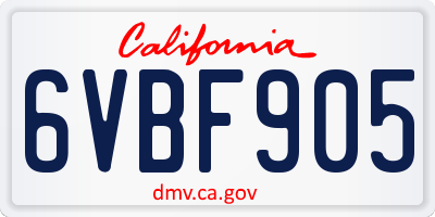 CA license plate 6VBF905