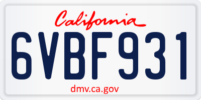CA license plate 6VBF931