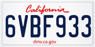 CA license plate 6VBF933