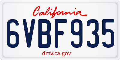 CA license plate 6VBF935