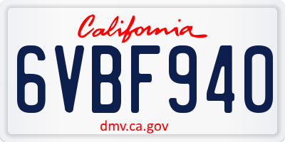 CA license plate 6VBF940