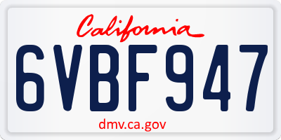 CA license plate 6VBF947